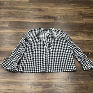 J.Crew Blouse Womens Petite Small Black Gingham Cotton Henley H7542 Chic